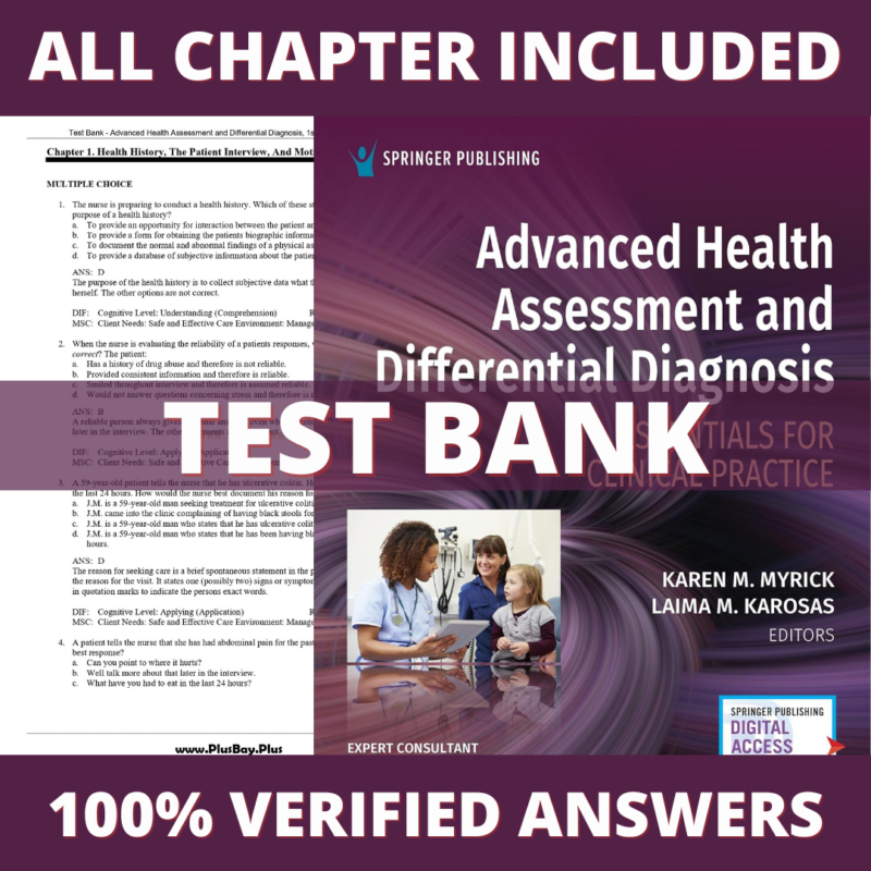 Test Bank for Advanced Health Assessment and Differential Diagnosis Essentials for Clinical Practice, 1st Edition (Myrick, 2020)