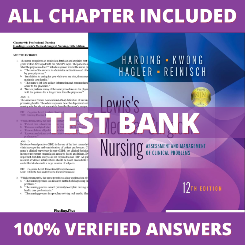 Test Bank for Lewis's Medical-Surgical Nursing 12th Edition (Harding, 2023)