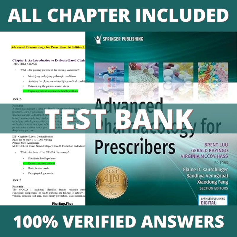 Test Bank for Advanced Pharmacology for Prescribers 1st Edition (Luu, 2021)