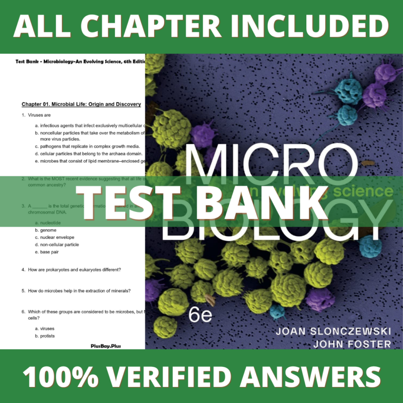 Test Bank for Microbiology-An Evolving Science, 6th Edition (Slonczewski, 2024)