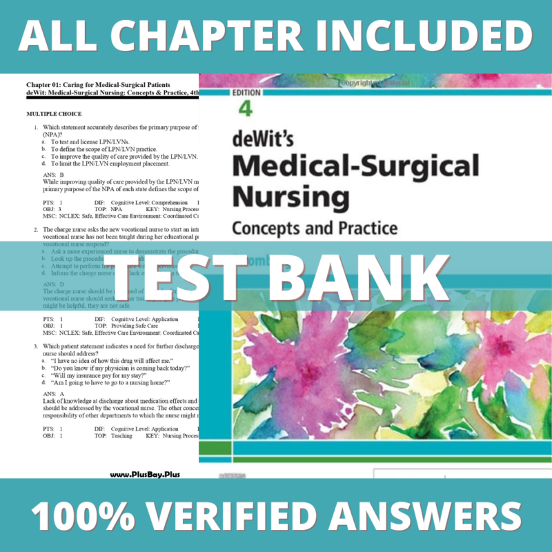 Test Bank for DeWits Medical Surgical Nursing Concepts and Practice, 4th edition (Stromberg, 2021)