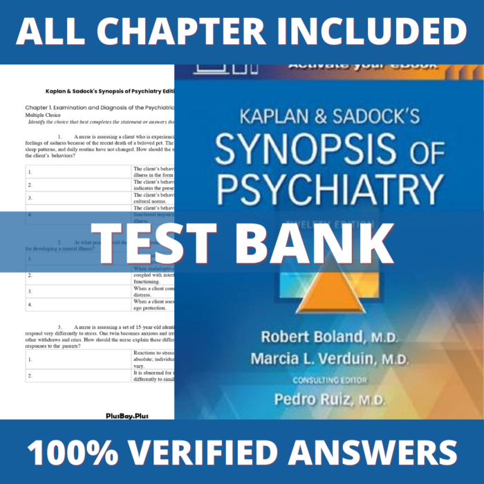 Test Bank for Kaplan & Sadock’s Synopsis of Psychiatry 12th Edition ( Boland, 2021)