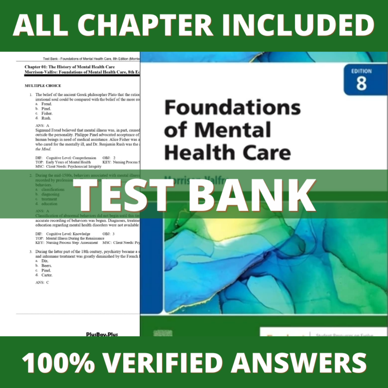 Test Bank for Foundations of Mental Health Care, 8th Edition (Morrison-Valfre, 2023)