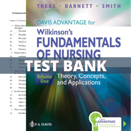 Test Bank for Davis Advantage for Wilkinson's Fundamentals of Nursing (2 Volume Set) Fifth Edition (Treas, 2023)