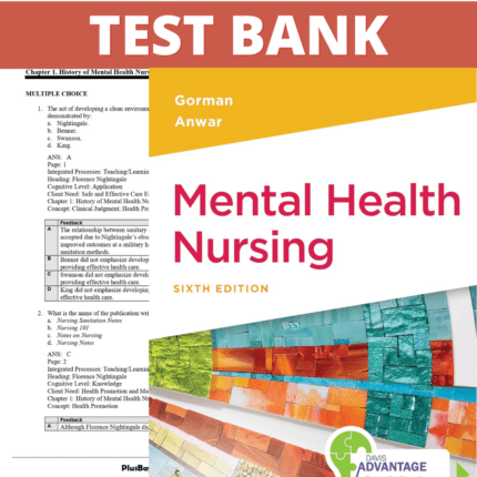 Test Bank – Mental Health Nursing, 6th Edition (Gorman, 2023), Chapter 1-22