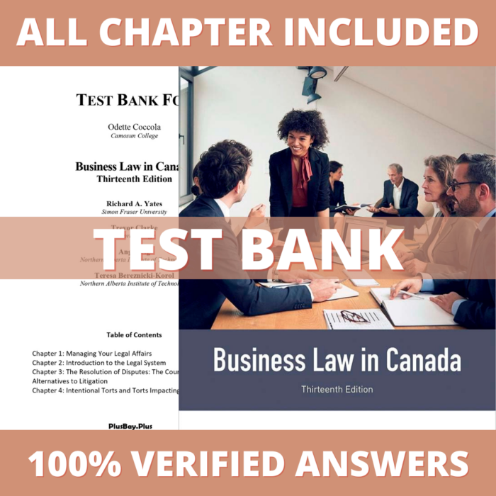 Test Bank for Business Law in Canada 13th Edition (Yates, 2024)