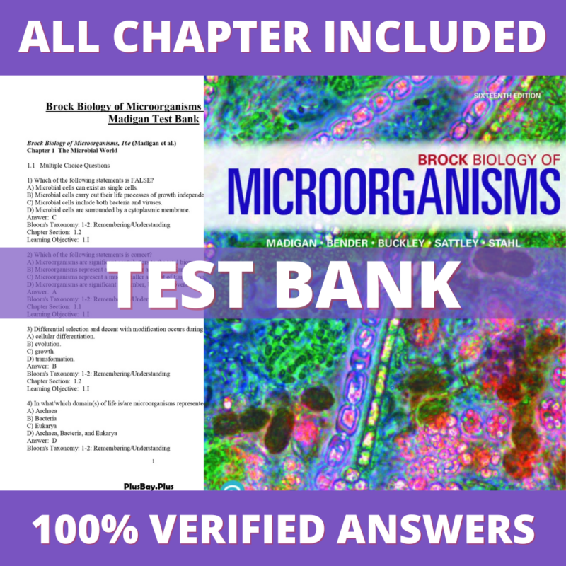 Test Bank for Brock Biology of Microorganisms 16th Edition (Madigan, 2021)