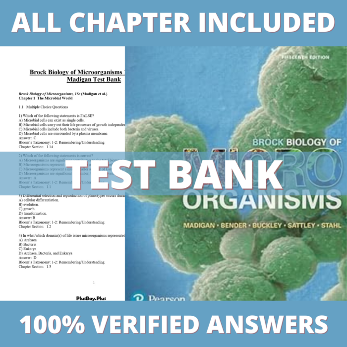 Test Bank for Brock Biology of Microorganisms 15th Edition (Michael Madigan, 2017)