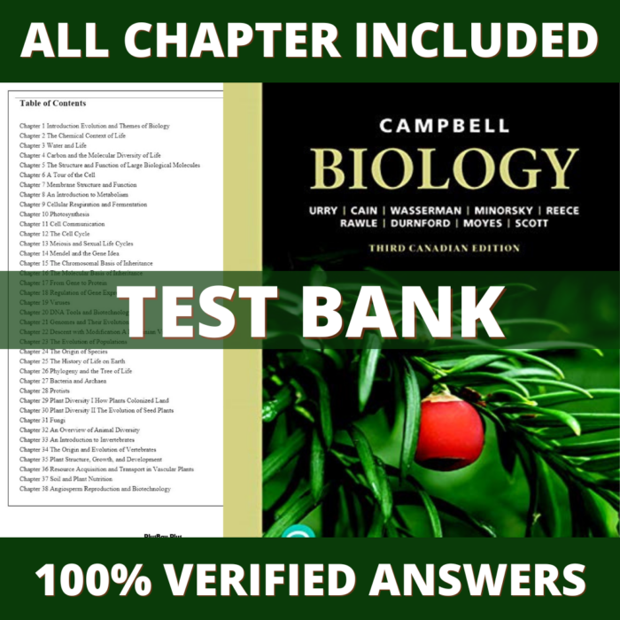 Test Bank for Campbell Biology, 3rd Canadian Edition (Urry, 2020)