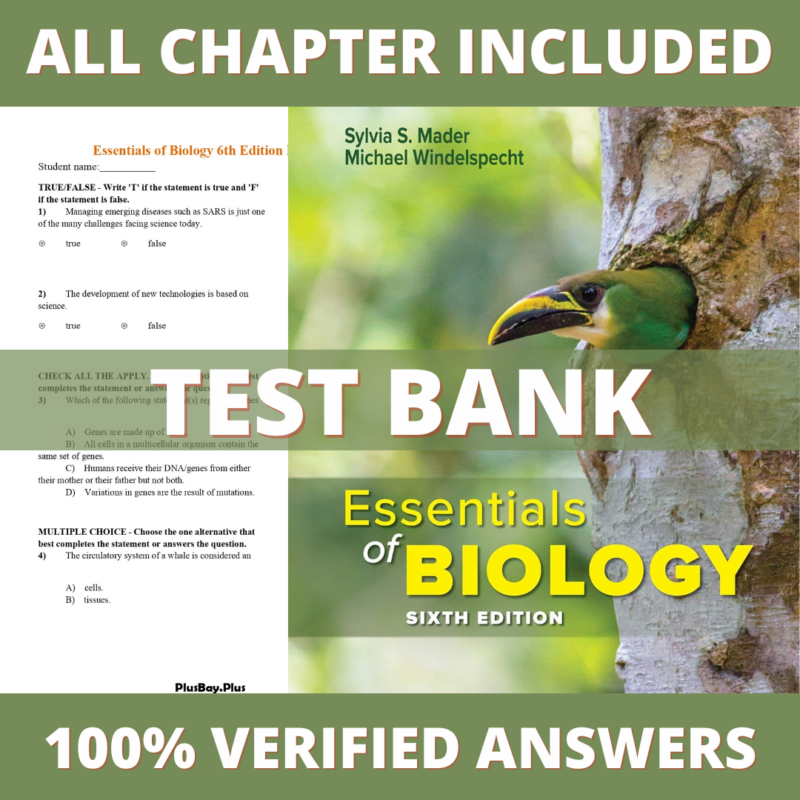 Test Bank for Essentials of Biology 6th Edition (Sylvia S. Mader, 2020)