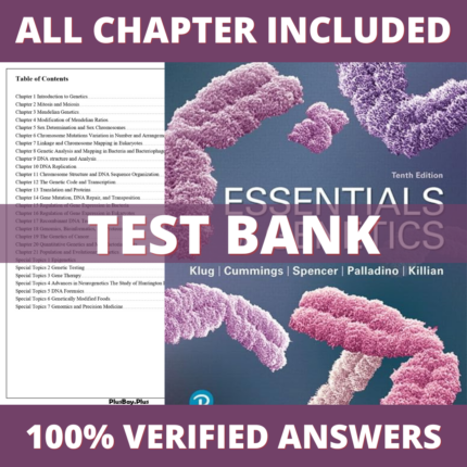 Test Bank for Essentials of Genetics, 10th Edition (Klug, 2020)