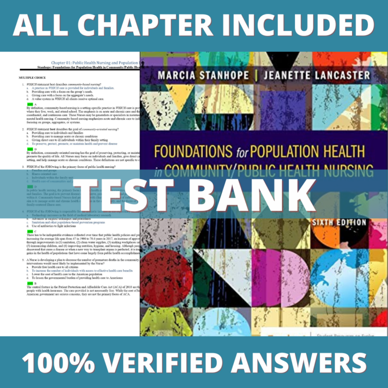 Test Bank for Foundations for Population Health in Community/Public Health Nursing 6th Edition (Stanhope, 2021)