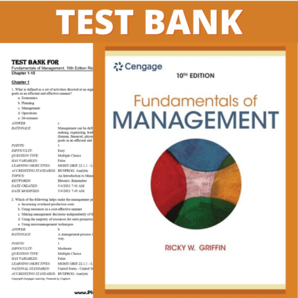 Test Bank for Fundamentals of Management 10th Edition (Griffin, 2021)