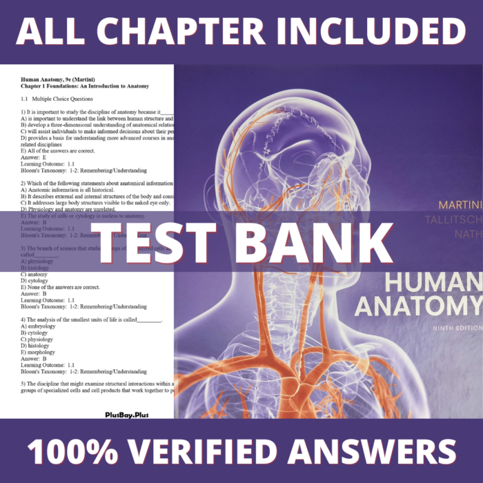 Test Bank for Human Anatomy 9th Edition (Martini, 2022)