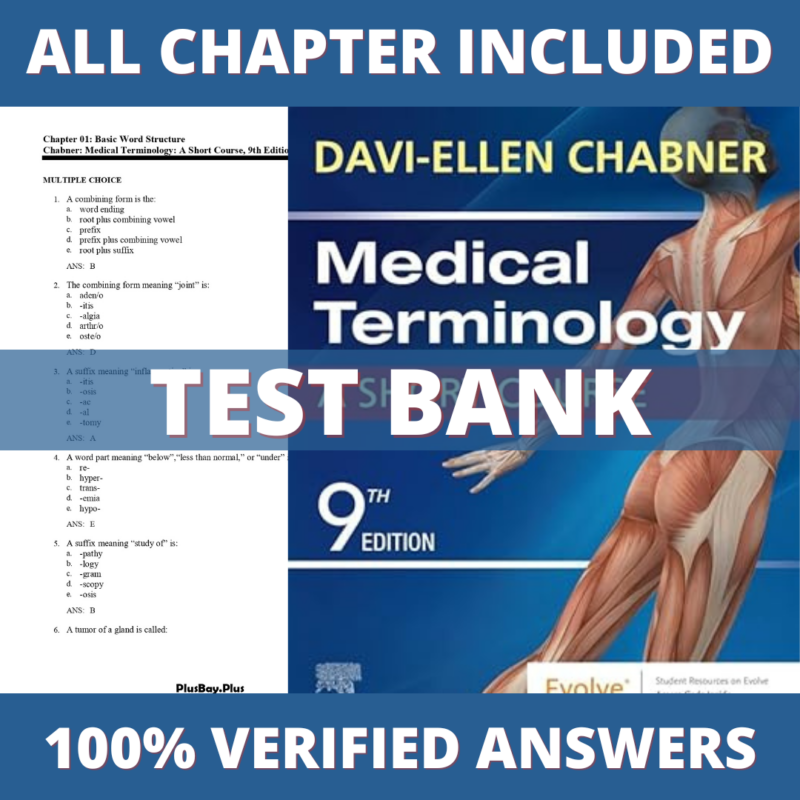 Test Bank for Medical Terminology A Short Course 9th Edition (Chabner, 2023)