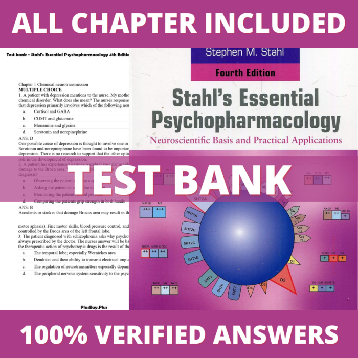 Test Bank for Stahl's Essential Psychopharmacology Neuroscientific Basis and Practical Applications 4th Edition (Stah, 2021)