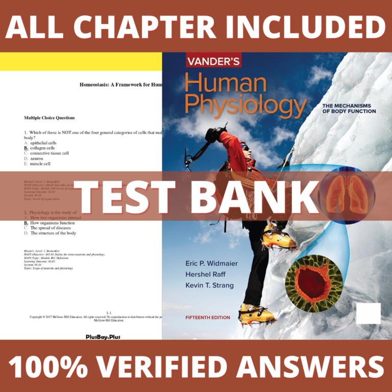 Test Bank for Vander's Human Physiology 15th Edition (Widmaier, 2018)