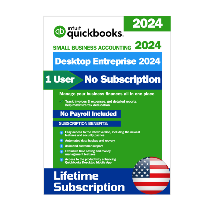 QuickBooks Desktop Enterprise 2024 1 User No Subscription Lifetime License Key USA Version Online