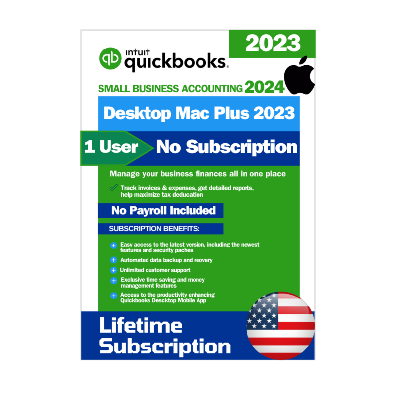 QuickBooks Desktop MAC Plus 2023 1 User No Subscription Lifetime License Key USA Version Online