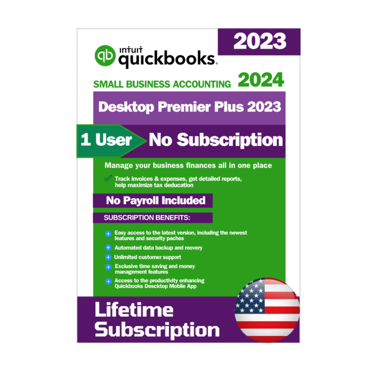 QuickBooks Desktop Premier Plus 2023 1 User No Subscription Lifetime License Key USA Version Online