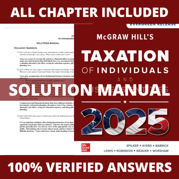 Solution Manual for McGraw-Hill's Taxation of Individuals and Business Entities 2025 Edition (Spilker, 2024)