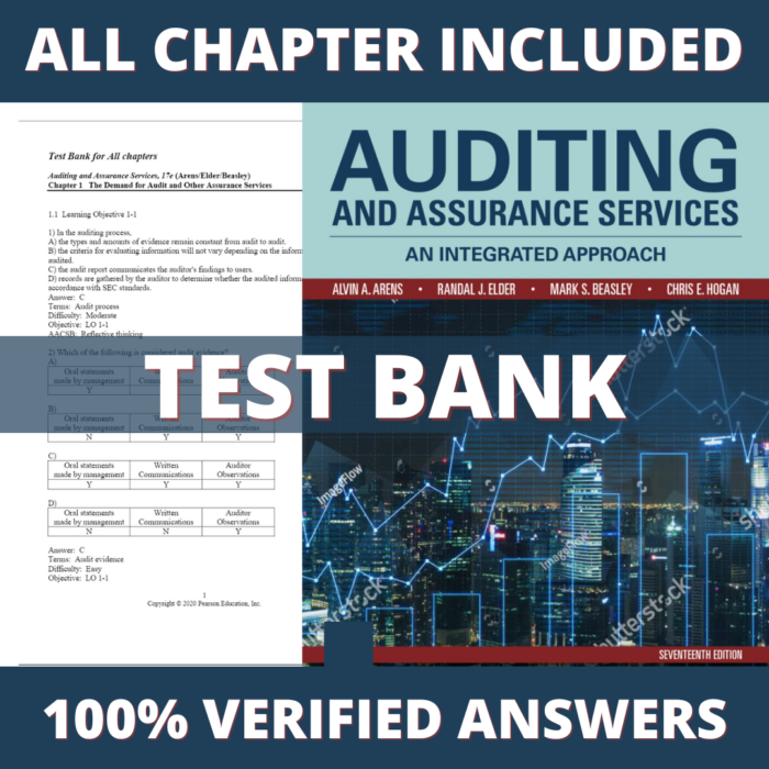 Test Bank for Auditing and Assurance Services an integrated approach 17th Edition (Arens, 2020)