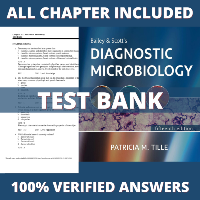 Test Bank for Bailey & Scott's Diagnostic Microbiology 15th Edition (Tille, 2021)