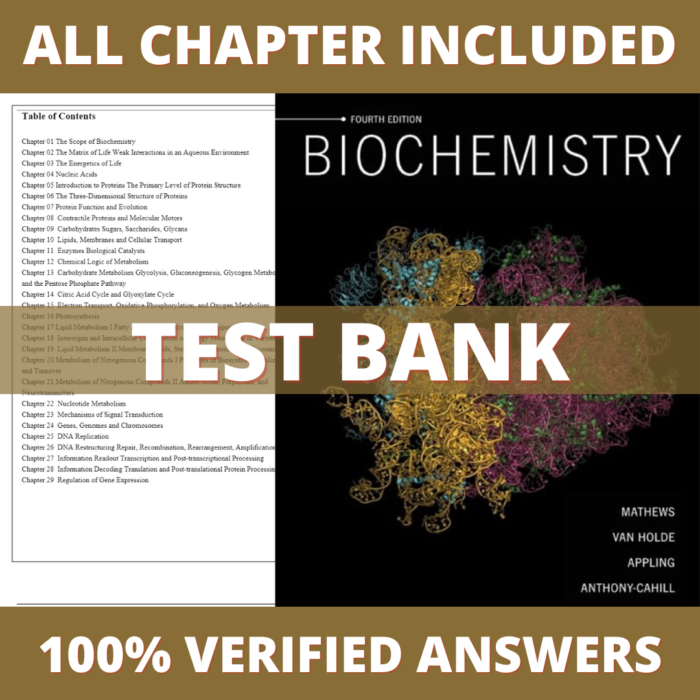 Test Bank for Biochemistry, 4th Edition (Mathews, 2013)