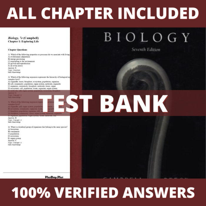 Test Bank for Biology, 7th Edition (Campbell, 2005)