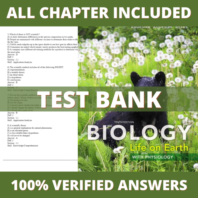 Test Bank for Biology Life on Earth with Physiology, 10th Edition (Audesirk, 2014)