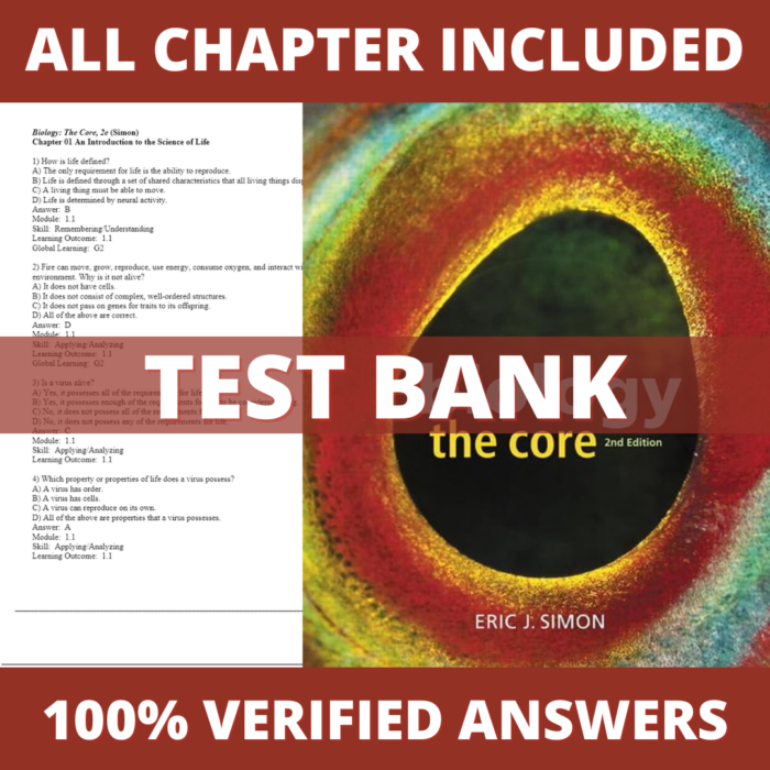 Test Bank for Biology The Core, 2nd Edition (Simon, 2017)