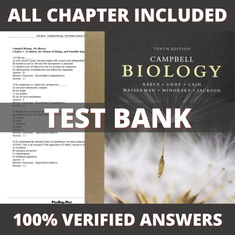 Test Bank for Campbell Biology, 10th Edition (Reece, 2019)