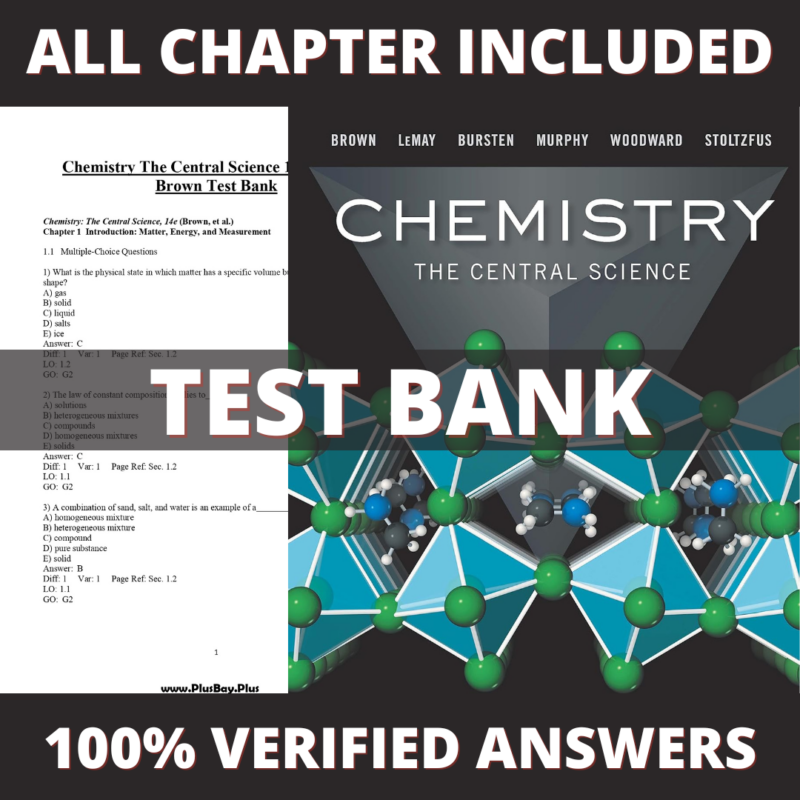 Test Bank for Chemistry The Central Science, 14th Edition (Brown, 2018)