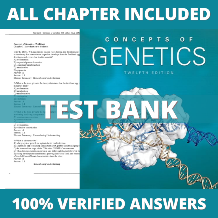 Test Bank for Concepts of Genetics, 12th Edition (Klug, 2019)