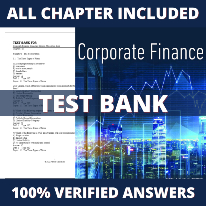 Test Bank for Corporate Finance, Canadian Edition, 5th Edition (Berk, 2022)