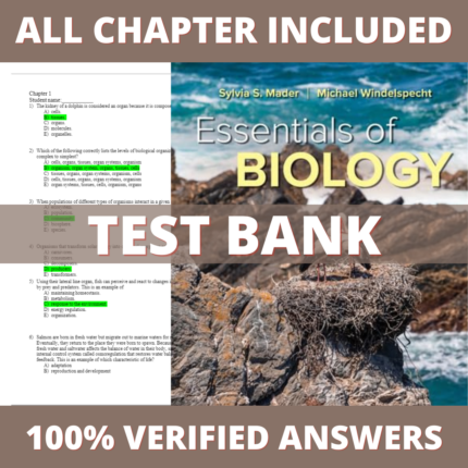 Test Bank for Essentials of Biology 7th Edition (Mader, 2023)