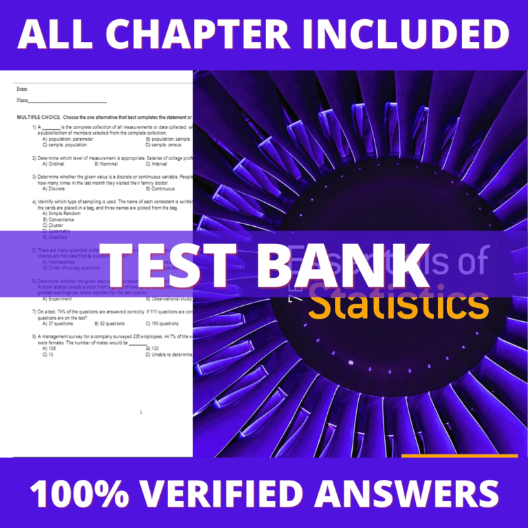 Test Bank for Essentials of Statistics 7th Edition (Triola, 2023)