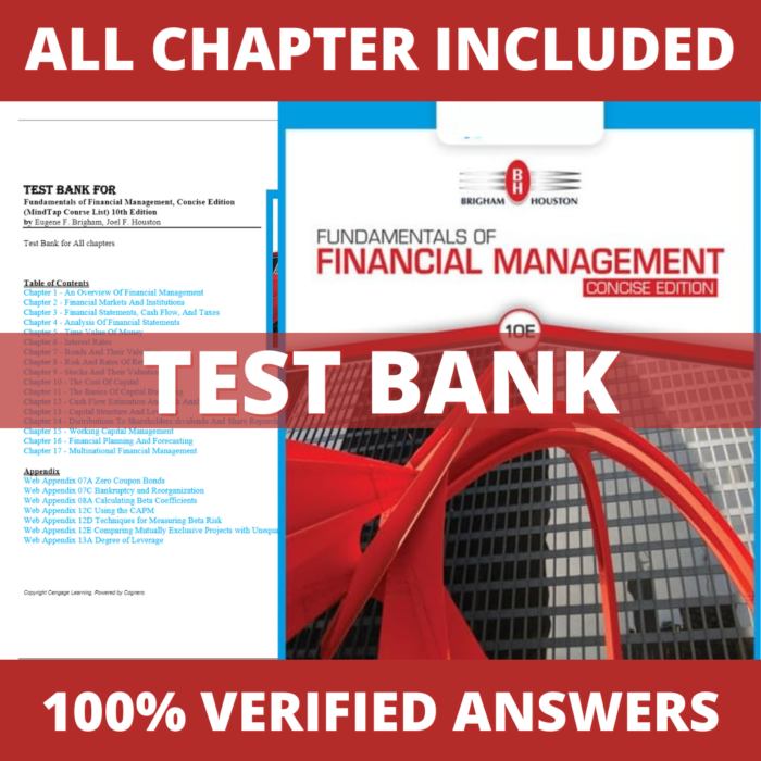 Test Bank for Fundamentals of Financial Management, Concise Edition 10th Edition (Brigham, 2019)