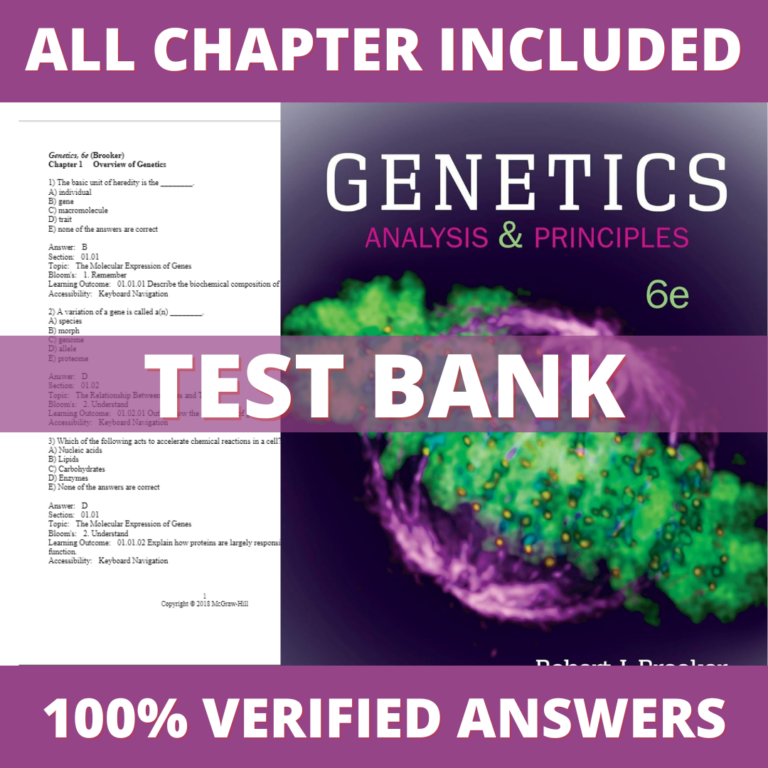 Test Bank for Genetics Analysis and Principles 6th Edition (Brooker, 2017)