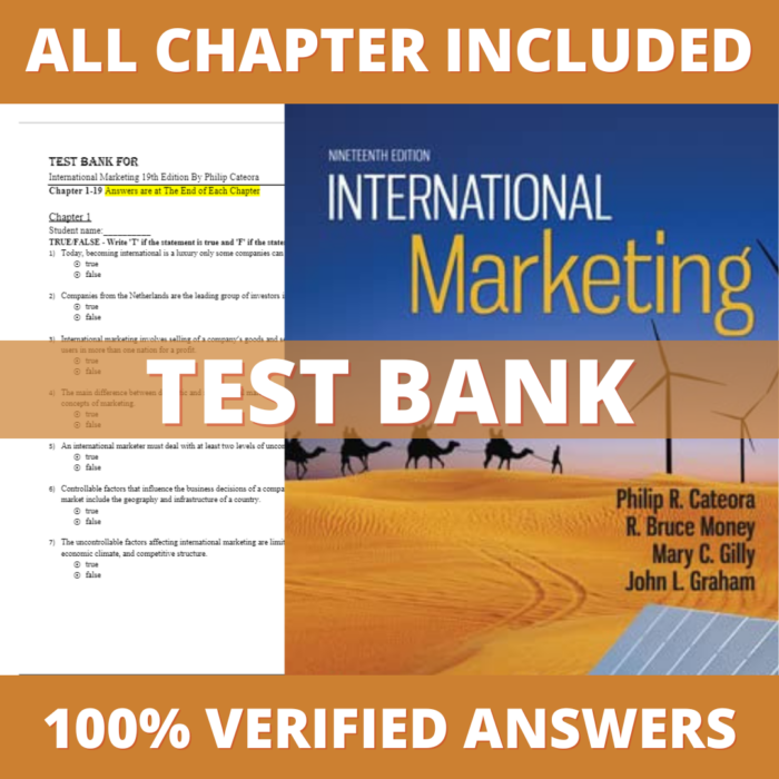 Test Bank for International Marketing 19th Edition (Cateora, 2024)