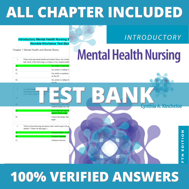 Test Bank for Introductory Mental Health Nursing 5th Edition ( Kincheloe, 2023)