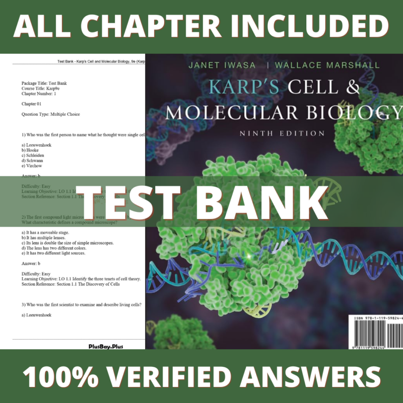 Test Bank for Karp's Cell and Molecular Biology, 9th Edition (Karp, 2020)