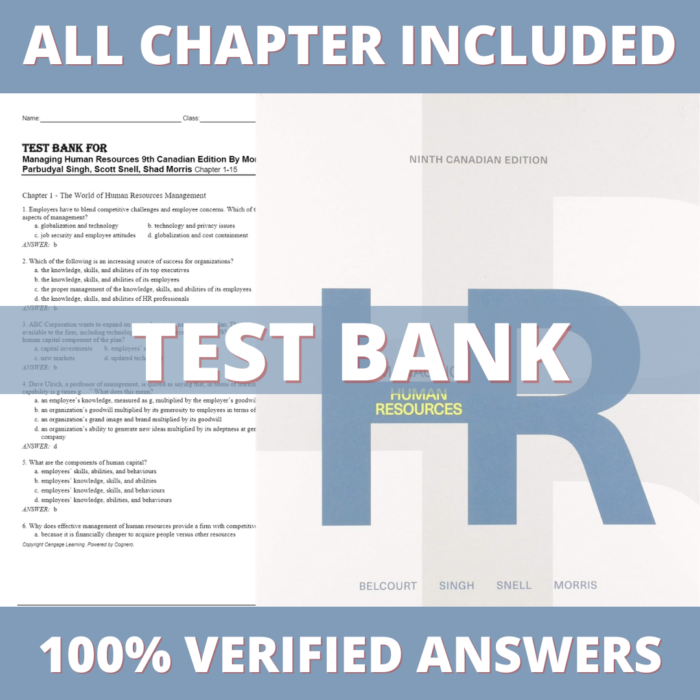 Test Bank for Managing Human Resources 9th Canadian Edition (Singh, 2019)