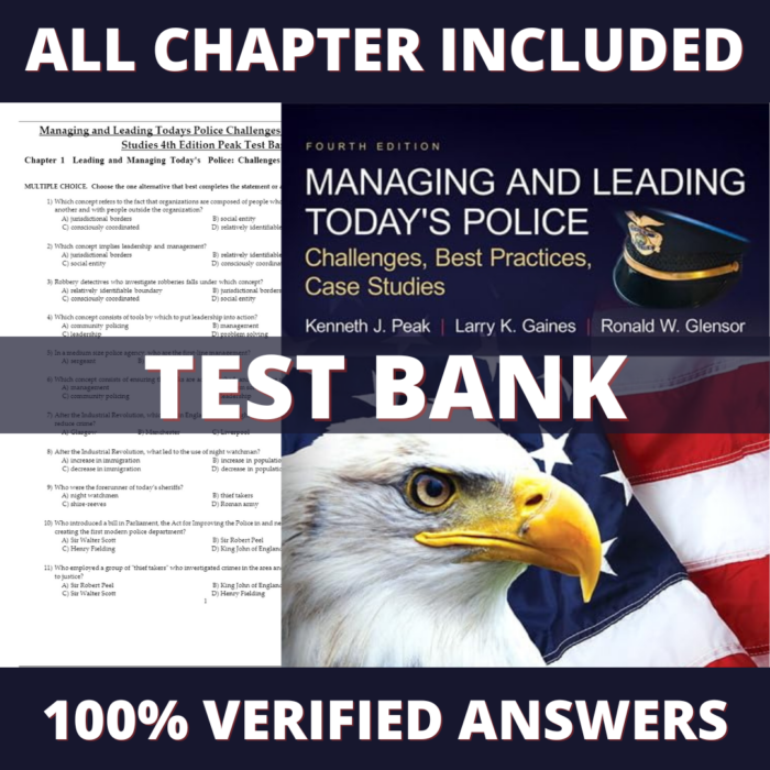 Test Bank for Managing and Leading Today's Police Challenges, Best Practices, Case Studies 4th Edition (Peak, 2018)