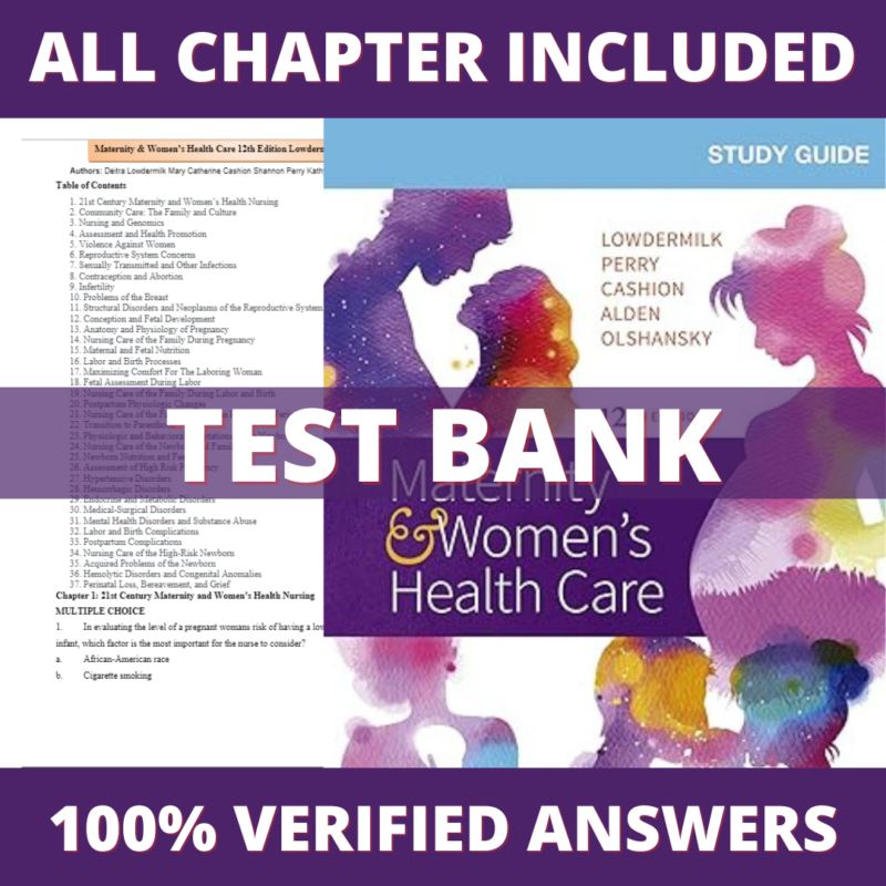 Test Bank for Maternity and Women's Health Care 12th Edition (Lowdermilk, 2020)