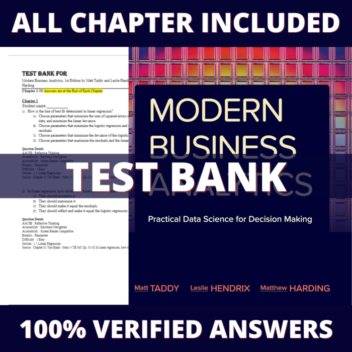 Test Bank for Modern Business Analytics, 1st Edition (Matt Taddy, 2023)