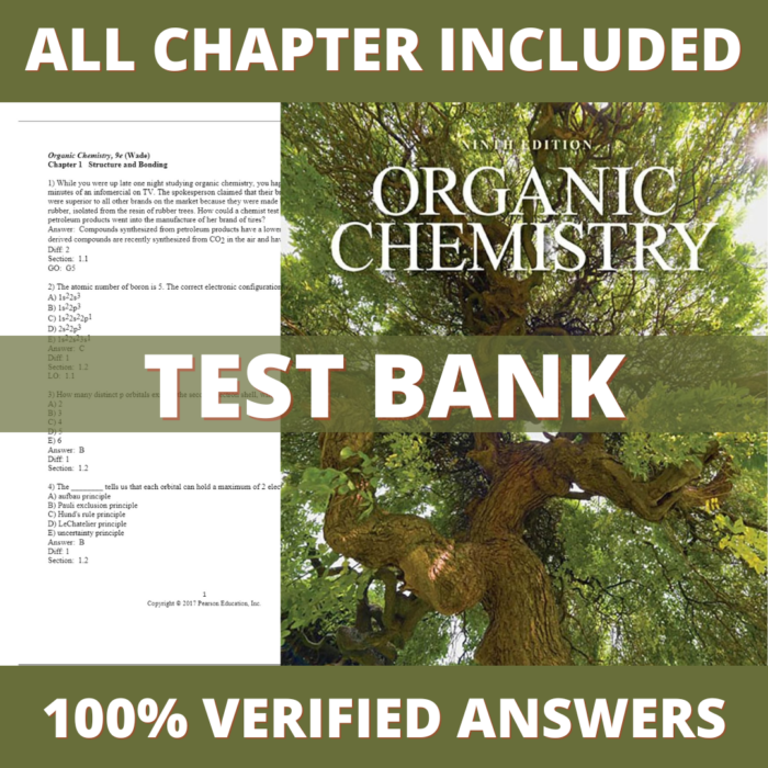 Test Bank for Organic Chemistry 9th Edition (Leroy, 2016)