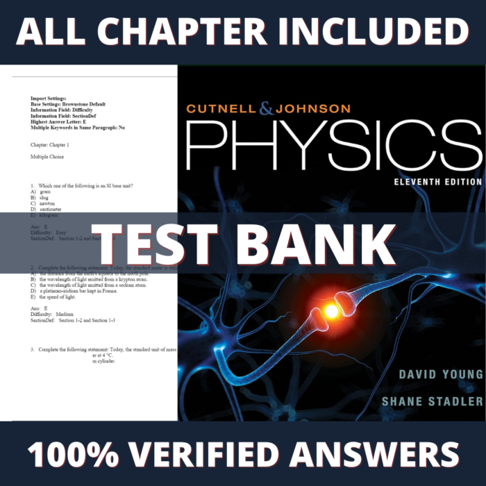 Test Bank for Physics 11th Edition (D.Cutnell, 2018)