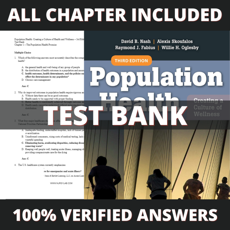 Test Bank for Population Health Creating a Culture of Wellness 3rd Edition (Fabius, 2020)