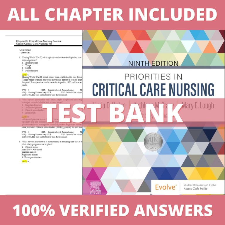 Test Bank for Priorities in Critical Care Nursing 9th Edition (Urden, 2013)